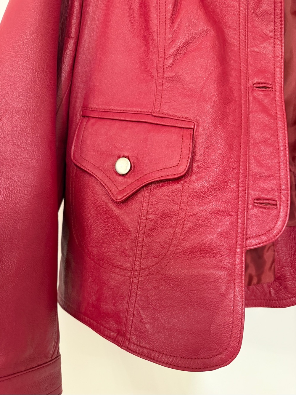 CAMI RED LEATHER BIKER MOTO JACKET, size 16 - Picture 3 of 5